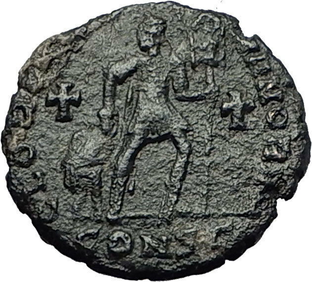 GRATIAN 367AD Very RARE Ancient Roman Coin Chi-Rho Labarum & Crosses i59358