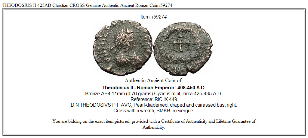 THEODOSIUS II 425AD Christian CROSS Genuine Authentic Ancient Roman Coin i59274