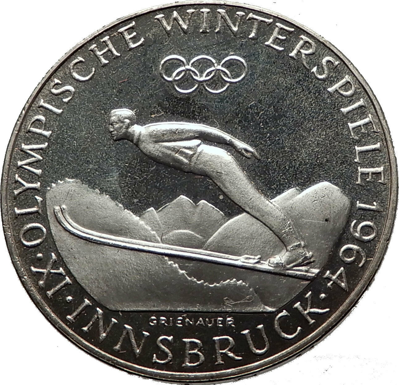 AUSTRIA Innsbruck Winter Olympic Games IX SKIING Silver Austrian Coin i60787