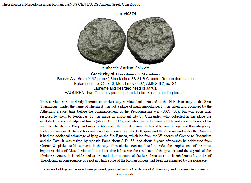 Thessalonica in Macedonia under Romans JANUS CENTAURS Ancient Greek Coin i60876