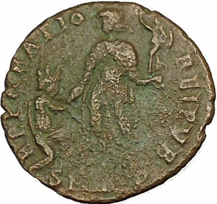 Theodosius I the Great & kneeling woman AE2 Original Ancient Roman Coin i40402