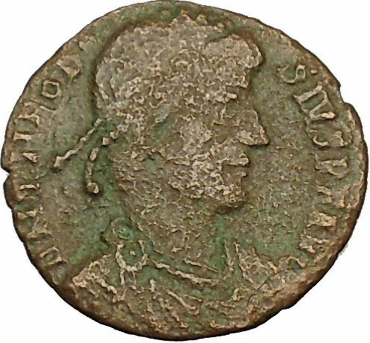 Theodosius I the Great & kneeling woman AE2 Original Ancient Roman Coin i40402