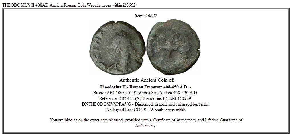 THEODOSIUS II 408AD Ancient Roman Coin Wreath, cross within i20662