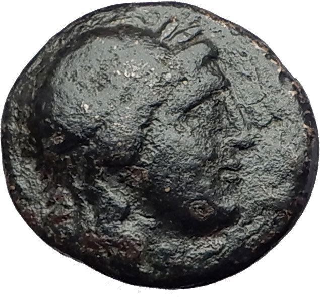 AIGAI in AEOLIS 2-1stCenBC Authentic Ancient Greek Coin APOLLO & GOAT i63070