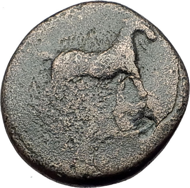 AIGAI in AEOLIS 2-1stCenBC Authentic Ancient Greek Coin APOLLO & GOAT i63204