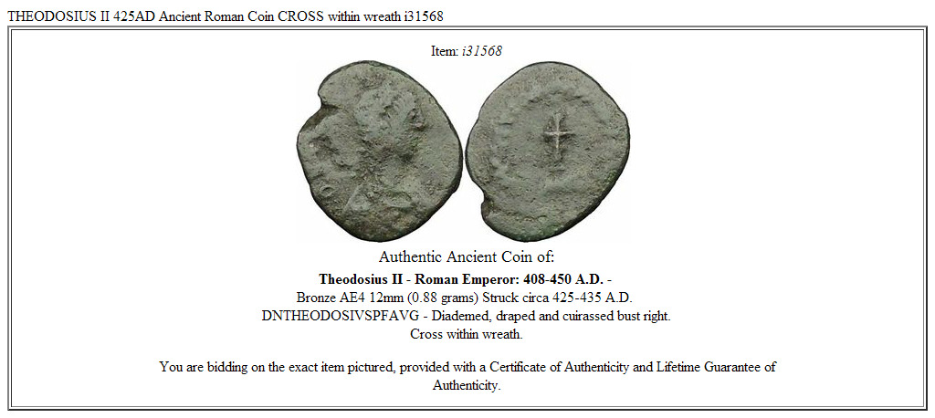 THEODOSIUS II 425AD Ancient Roman Coin CROSS within wreath i31568