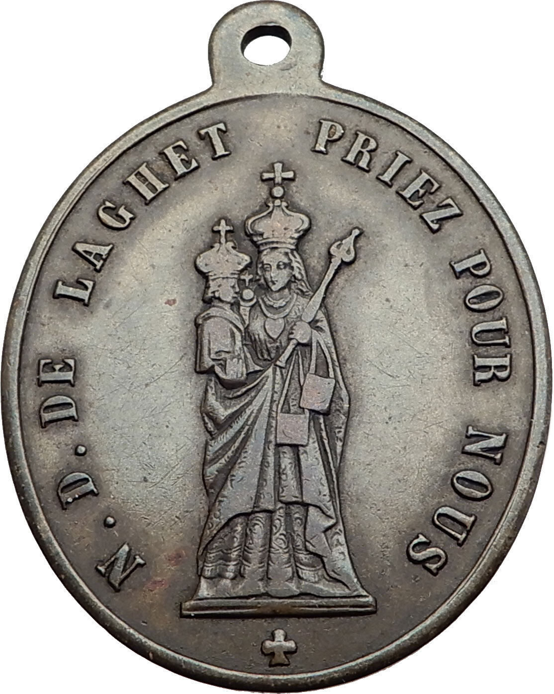 1900 FRANCE Our Lady of Laghet Sanctuary Christian Antique Medal Pendant i63530