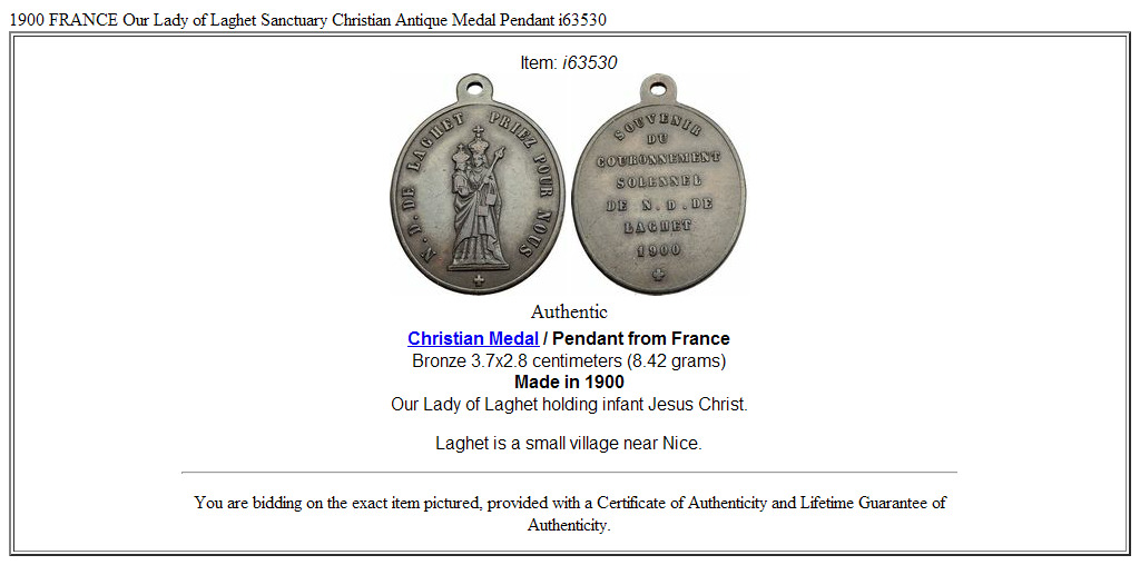 1900 FRANCE Our Lady of Laghet Sanctuary Christian Antique Medal Pendant i63530