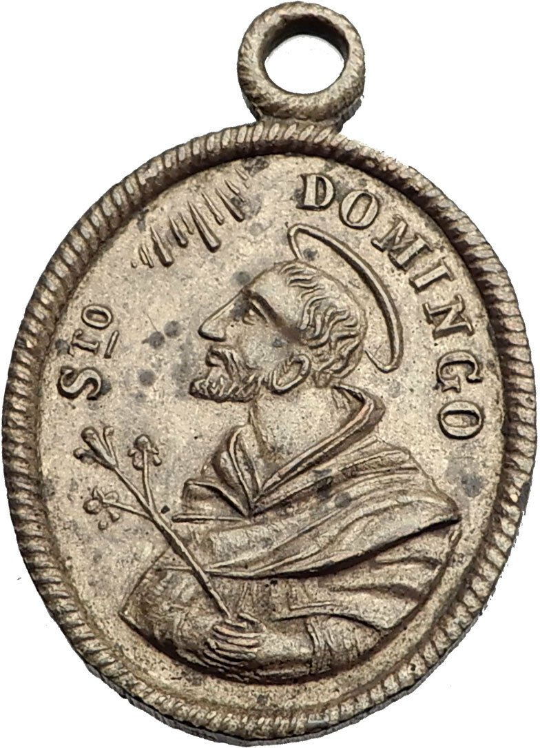 1800-1850 Antique Christian Medal Pendant SAINT DOMINIC & Jesus Christ i63536