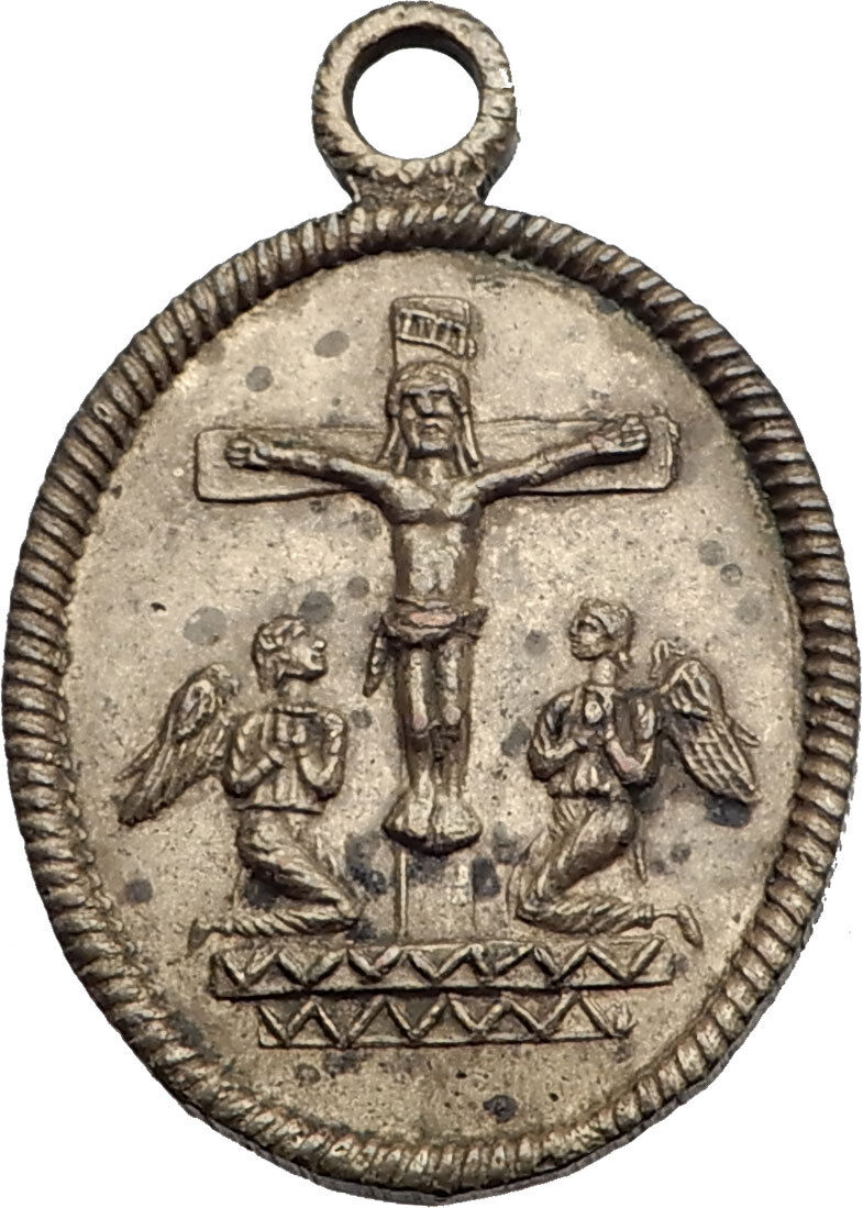 1800-1850 Antique Christian Medal Pendant SAINT DOMINIC & Jesus Christ i63536