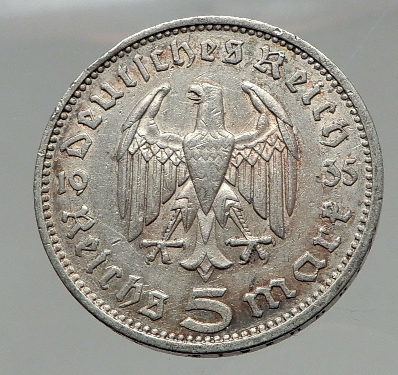 1935 Germany 2nd President Paul von Hindenburg Silver German 5 Marks Coin i63022