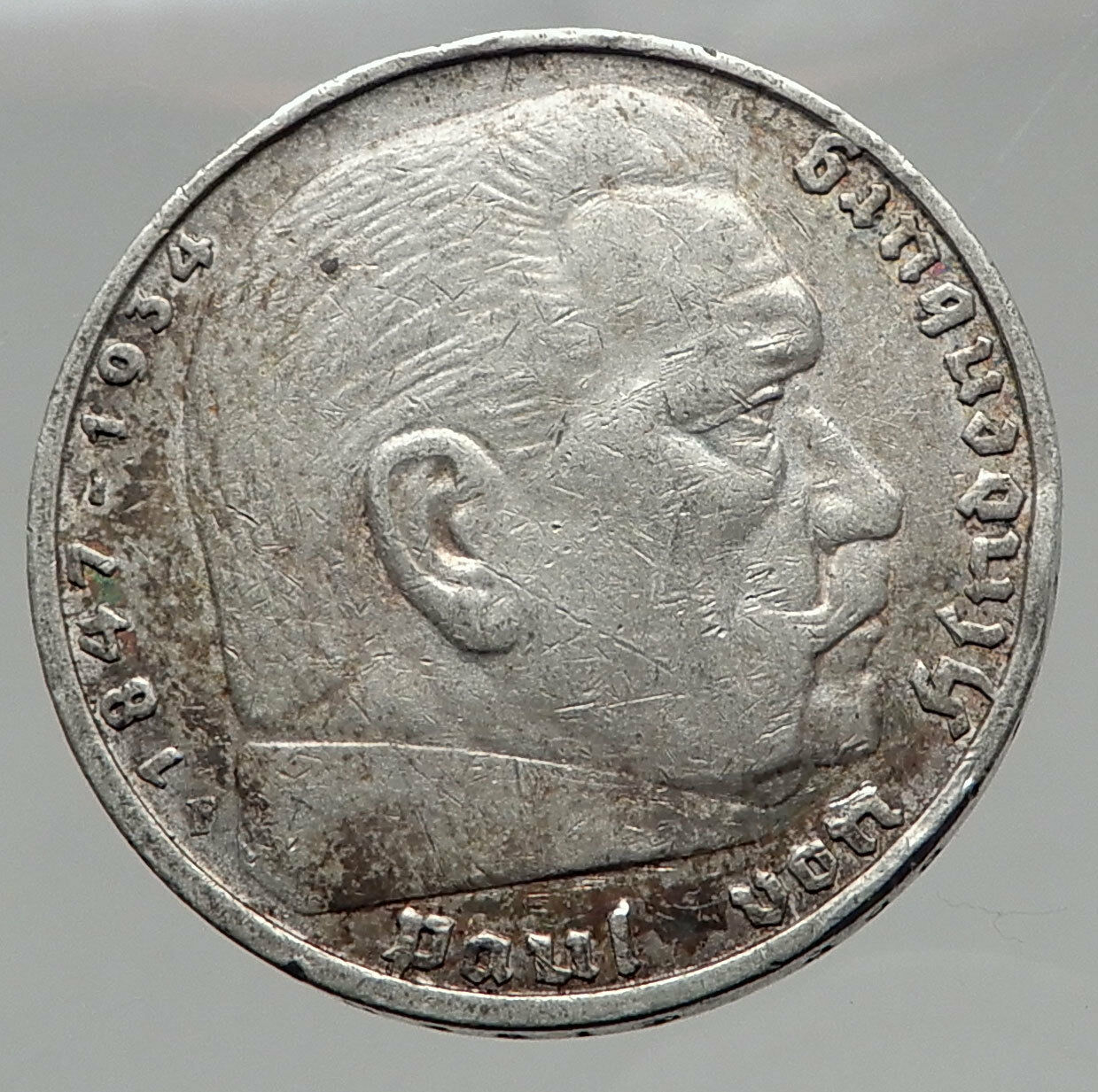 1935 Germany 2nd President Paul von Hindenburg Silver German 5 Marks Coin i63022