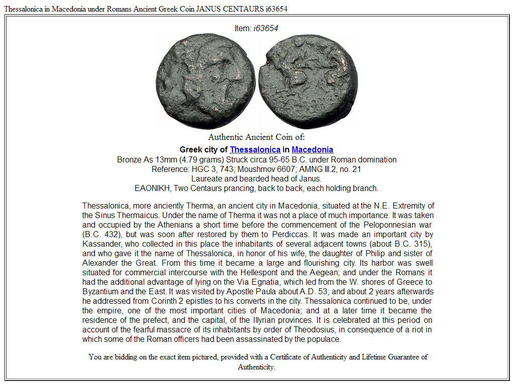 Thessalonica in Macedonia under Romans Ancient Greek Coin JANUS CENTAURS i63654