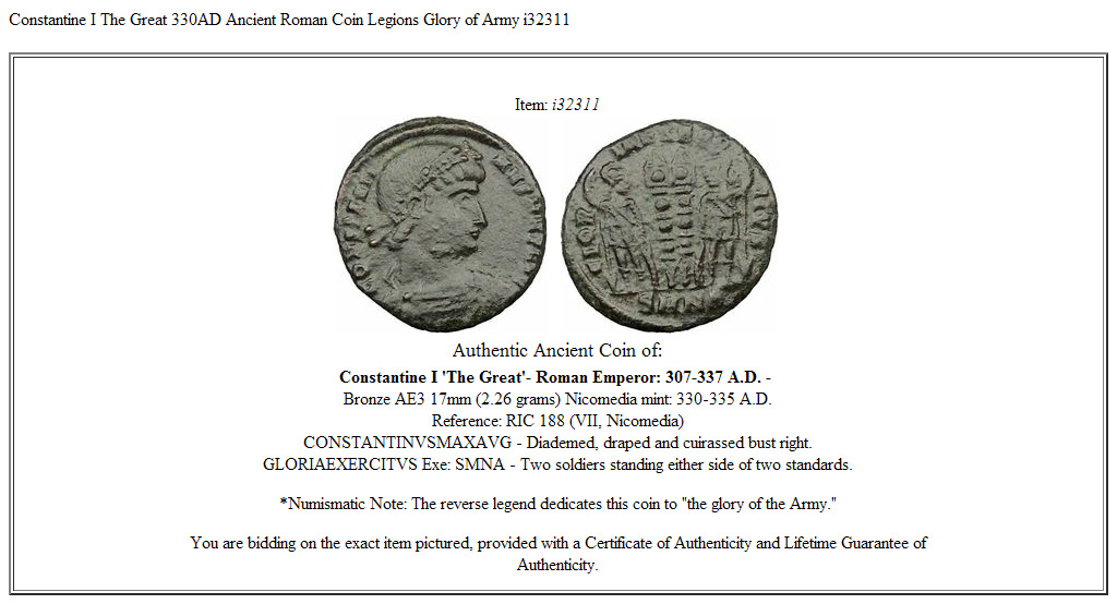 Constantine I The Great 330AD Ancient Roman Coin Legions Glory of Army i32311