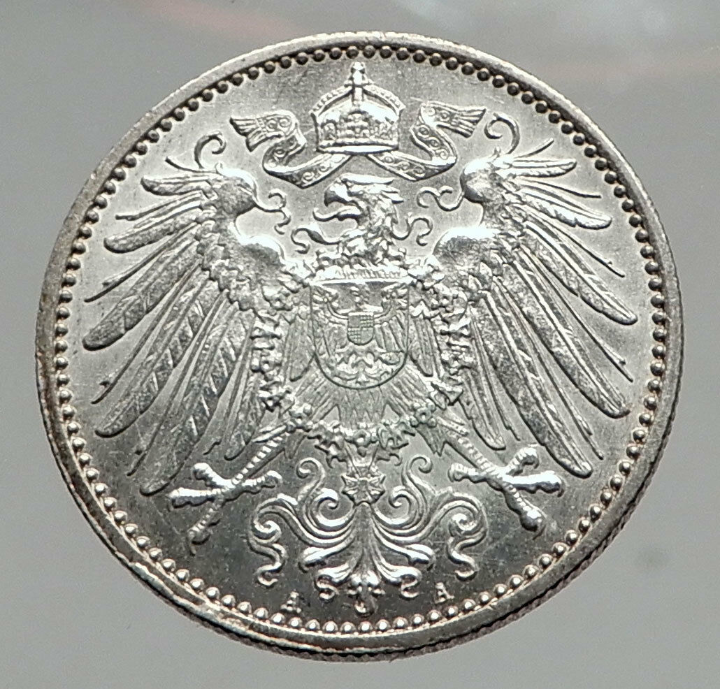 1915 WILHELM II of GERMANY 1 Mark Antique German Empire Silver Coin Eagle i64601