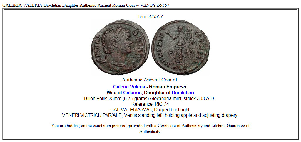 GALERIA VALERIA Diocletian Daughter Authentic Ancient Roman Coin w ...