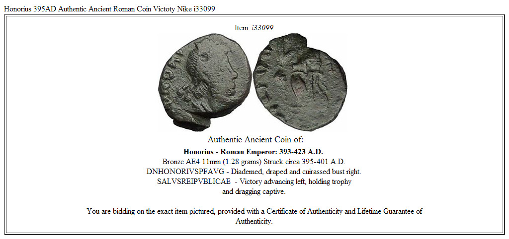 Honorius 395AD Authentic Ancient Roman Coin Victoty Nike i33099
