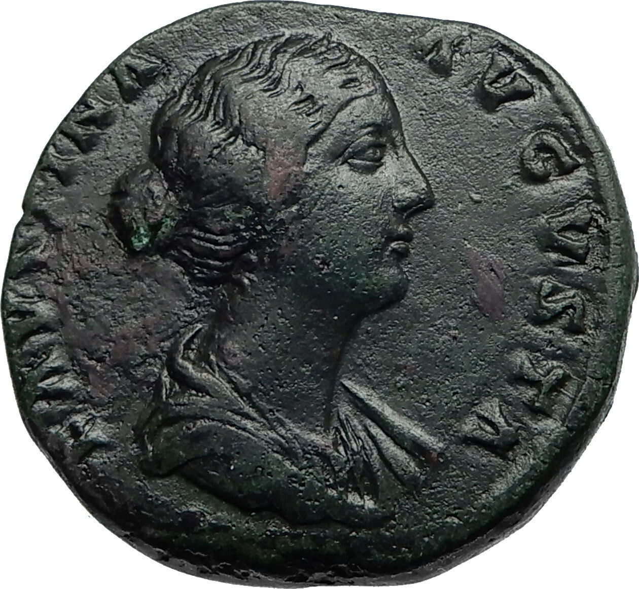 FAUSTINA II Jr Marcus Aurelius Wife Ancient 154AD Sestertius Roman Coin i66958