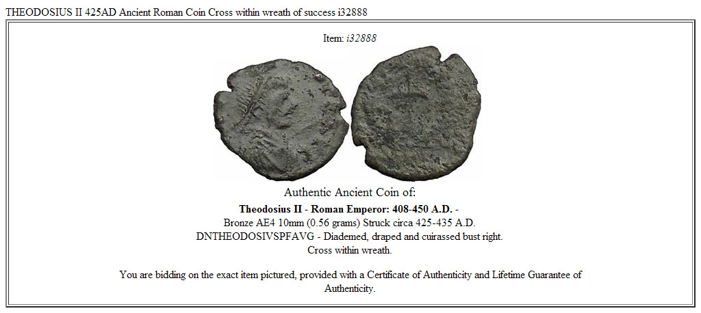 THEODOSIUS II 425AD Ancient Roman Coin Cross within wreath of success i32888