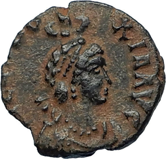 EUDOXIA Arcadius Wife 401AD Authentic Ancient Roman Coin VICTORY CHI-RHO i67206