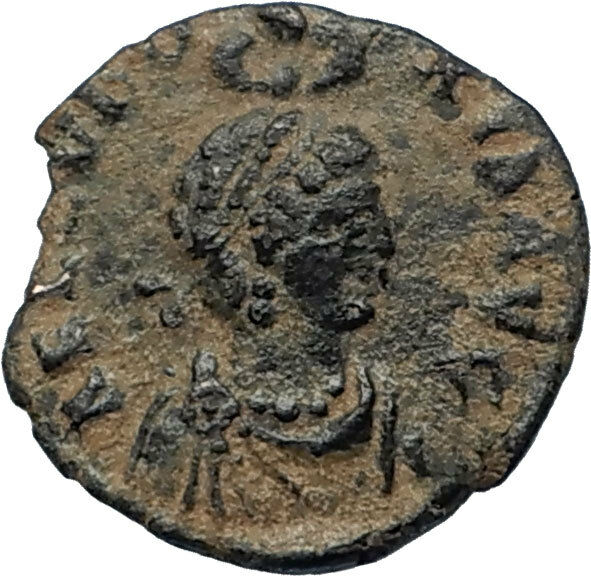 EUDOXIA Arcadius Wife 401AD Authentic Ancient Roman Coin VICTORY CHI-RHO i67283