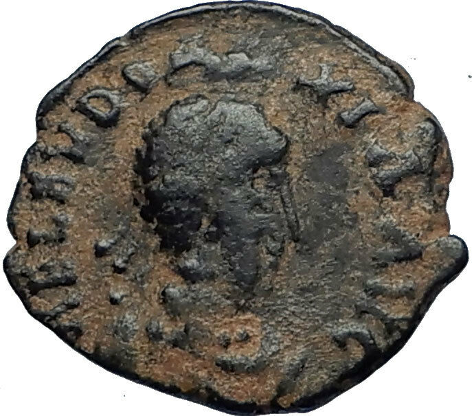 EUDOXIA Arcadius Wife 400AD Authentic Ancient Roman Coin GOD's HAND CROSS i67464