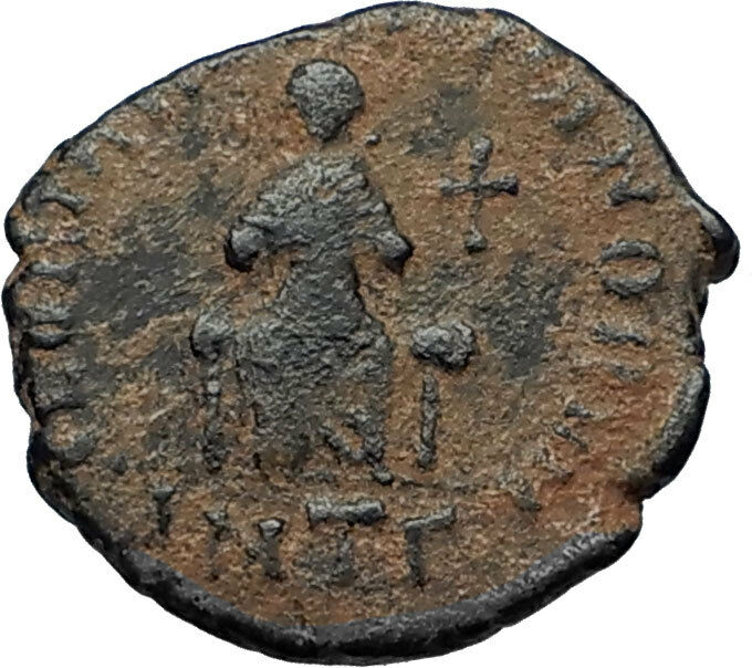 EUDOXIA Arcadius Wife 400AD Authentic Ancient Roman Coin GOD's HAND CROSS i67464