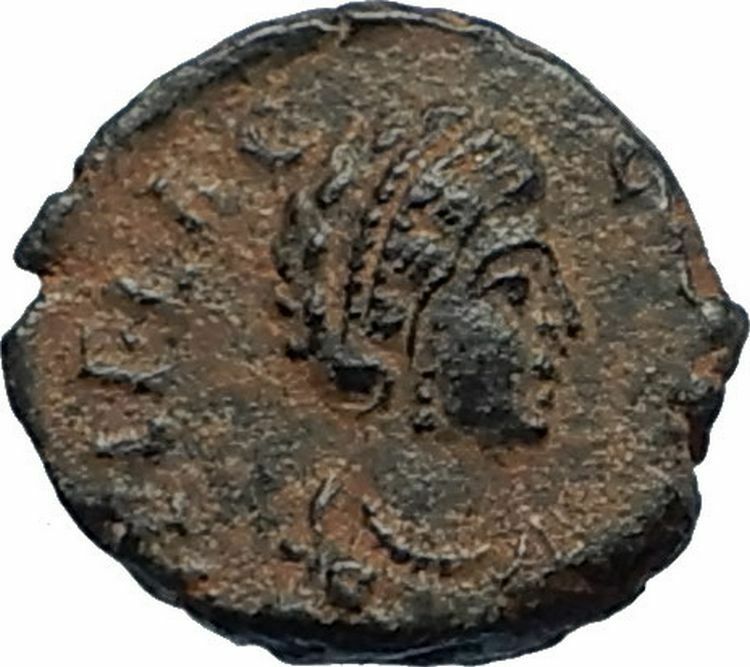 AELIA FLACILLA Theodosius I Wife 383AD Ancient Roman Coin VICTORY CHI-RHO i67687