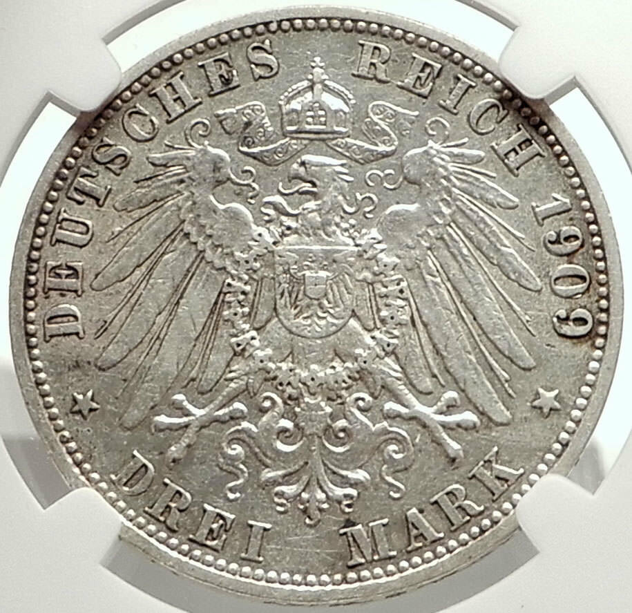 1909 GERMANY German State King of Bavaria OTTO I Silver 3 Mark Coin NGC i68303