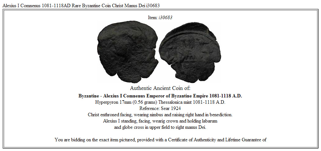 Alexius I Comnenus 1081-1118AD Rare Byzantine Coin Christ Manus Dei i30683