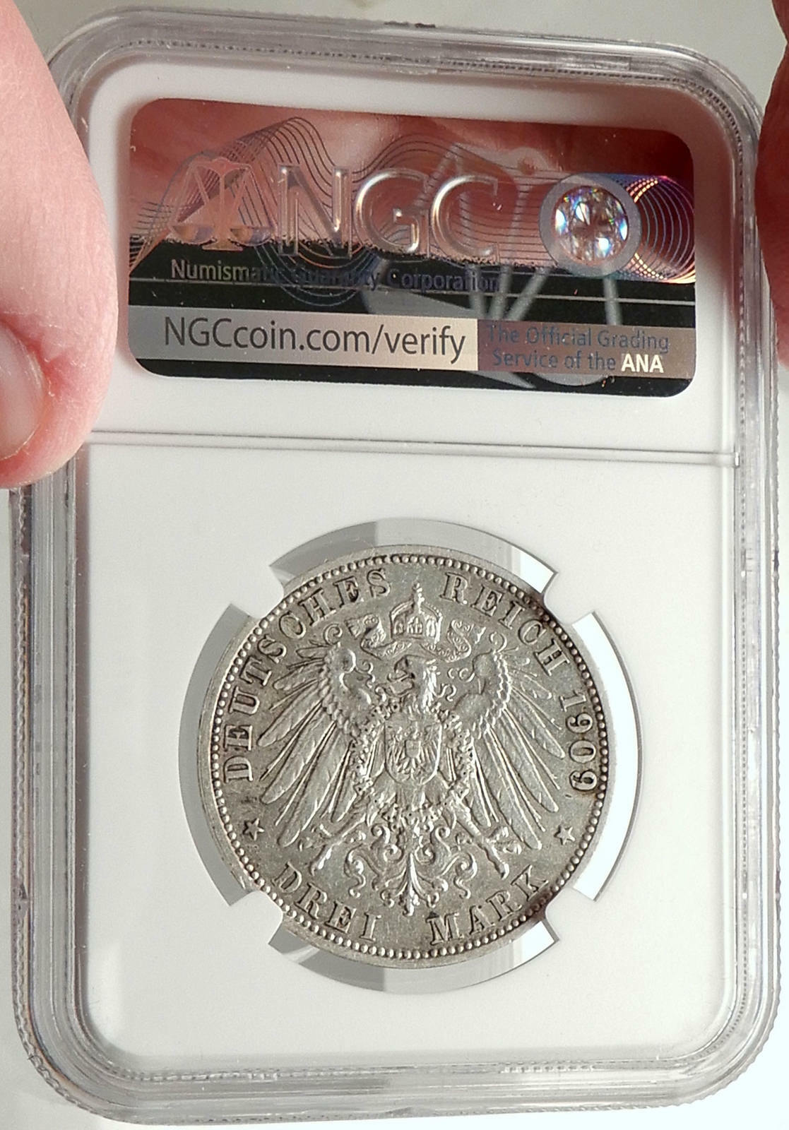 1909 GERMANY German State King of Bavaria OTTO I Silver 3 Mark Coin NGC i68303