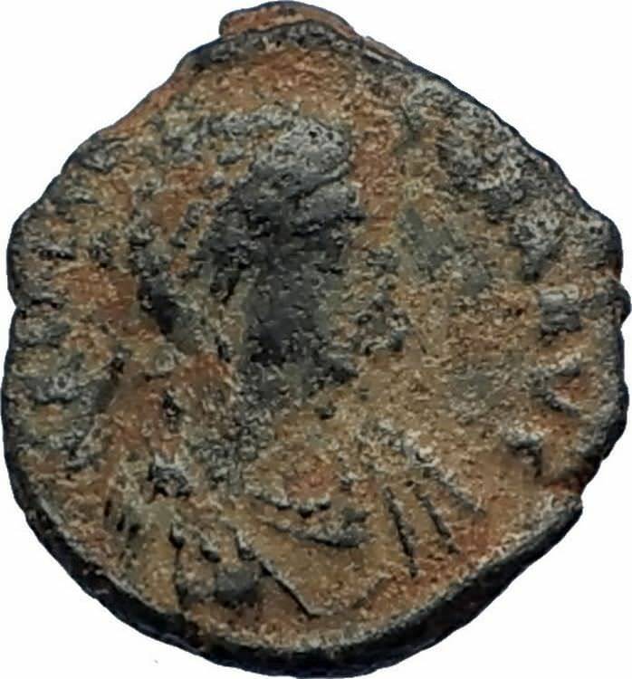 AELIA FLACILLA Theodosius I Wife 383AD Ancient Roman Coin VICTORY CHI-RHO i67701