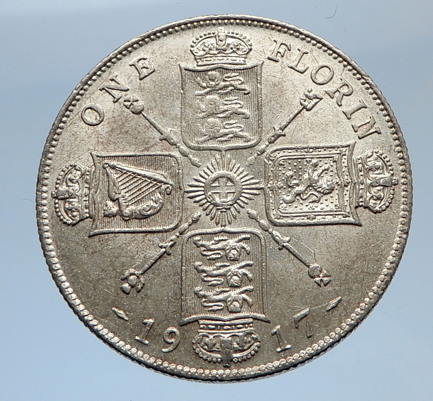 1917 United Kingdom Great Britain GEORGE V Silver Florin 2 Shillings Coin i69415