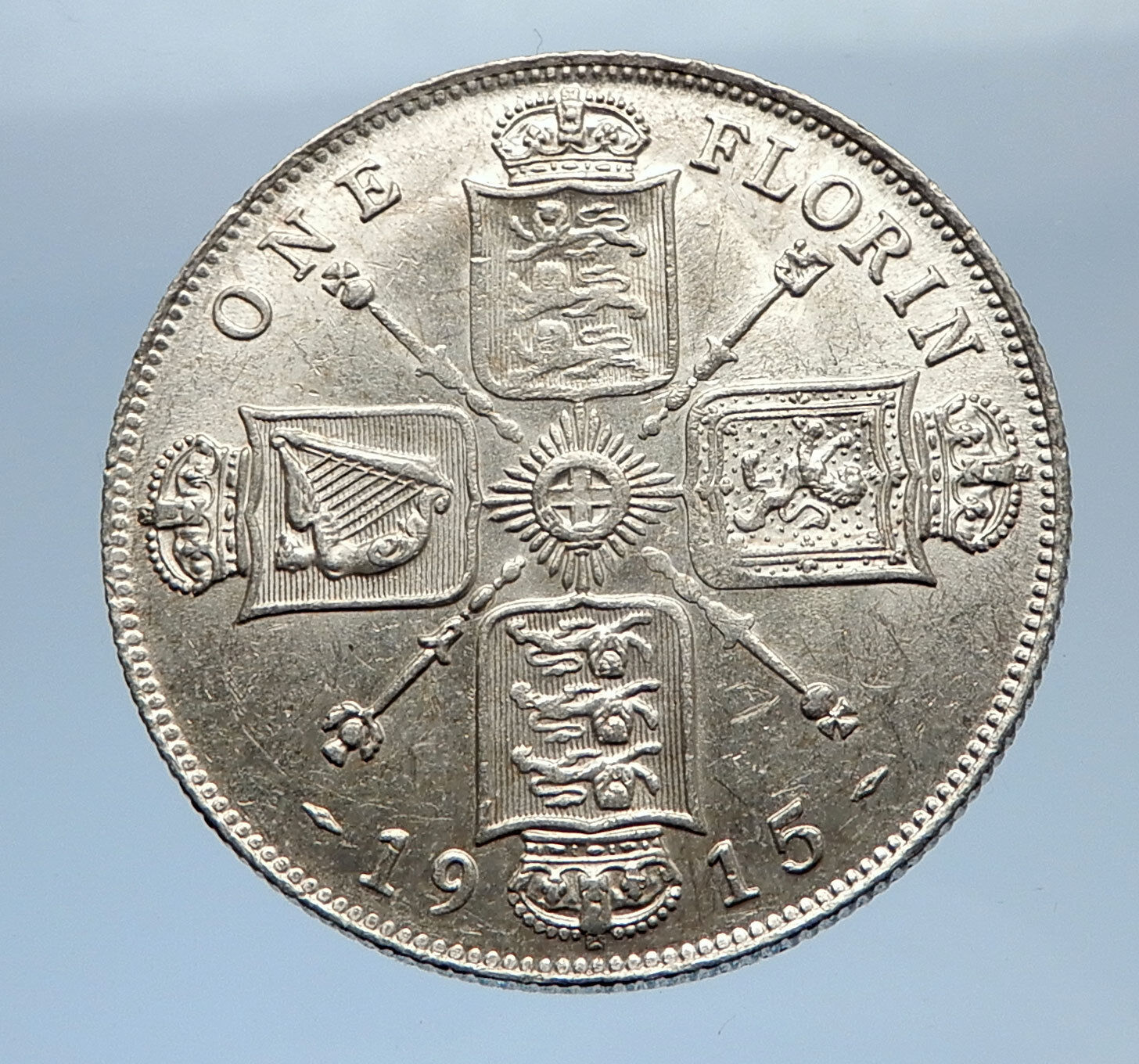 1915 United Kingdom Great Britain GEORGE V Silver Florin 2 Shillings Coin i69410