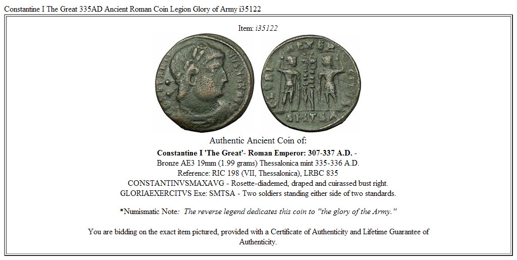 Constantine I The Great 335AD Ancient Roman Coin Legion Glory of Army i35122