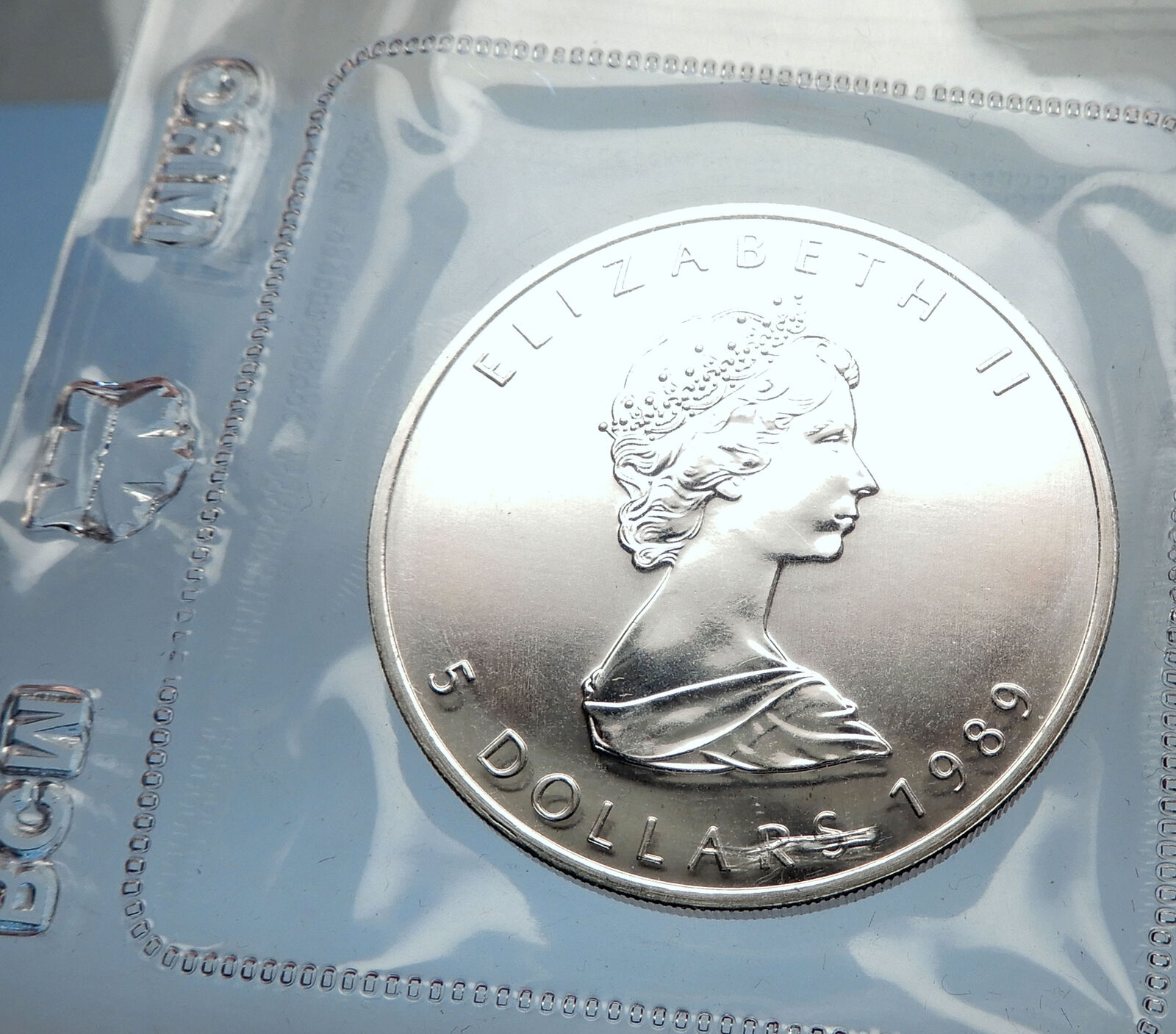 1989 CANADA Authentic Silver 1oz Coin UK Queen Elizabeth II & MAPLE LEAF i70900