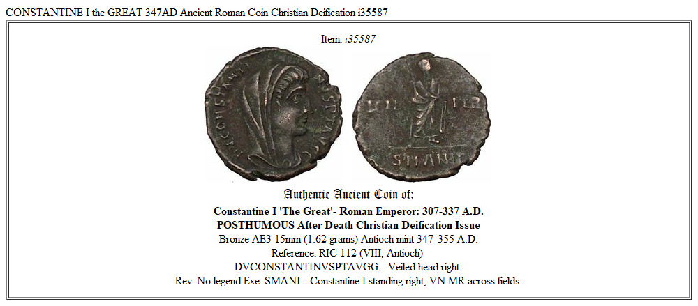 CONSTANTINE I the GREAT 347AD Ancient Roman Coin Christian Deification i35587