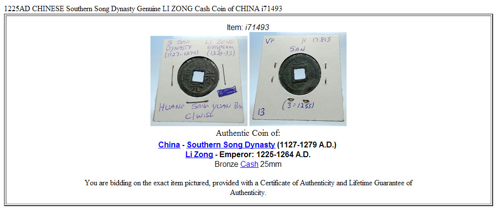 1225AD CHINESE Southern Song Dynasty Genuine LI ZONG Cash Coin of CHINA i71493