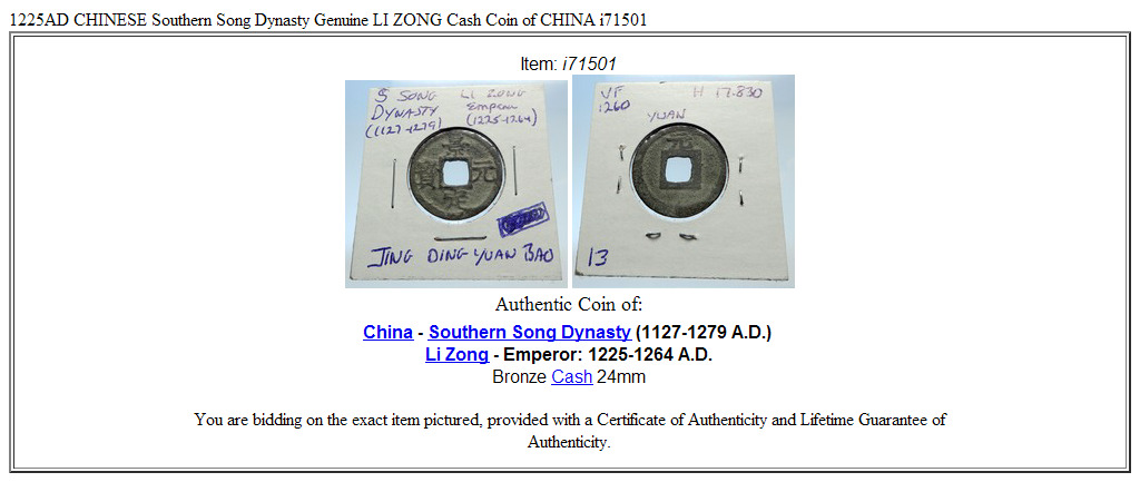 1225AD CHINESE Southern Song Dynasty Genuine LI ZONG Cash Coin of CHINA i71501