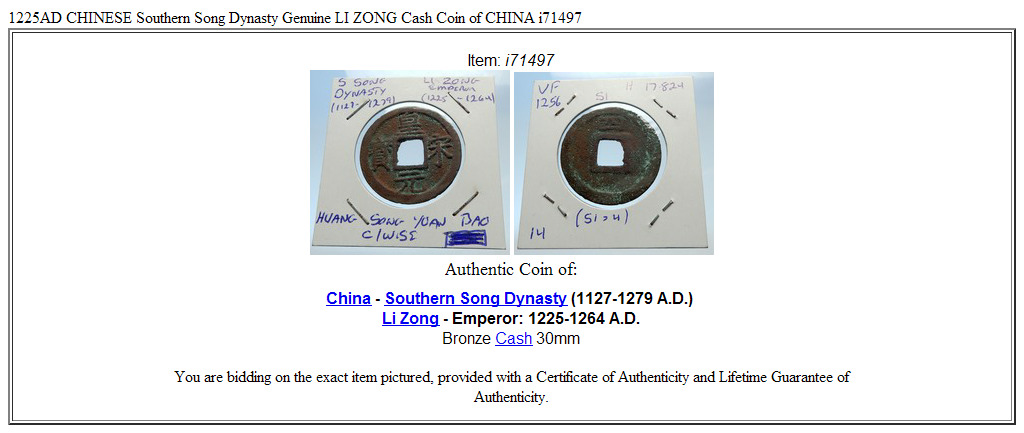 1225AD CHINESE Southern Song Dynasty Genuine LI ZONG Cash Coin of CHINA i71497