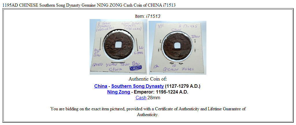 1195AD CHINESE Southern Song Dynasty Genuine NING ZONG Cash Coin of CHINA i71513