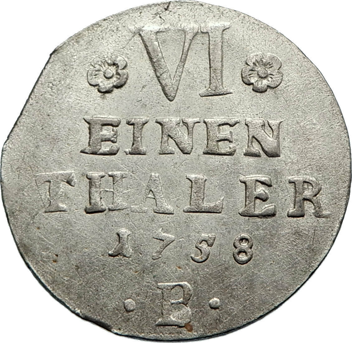 1758 GERMANy German States Anhalt-Bernburg Antique Silver 1/6 Thaler Coin i71733