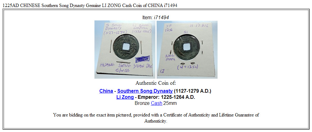 1225AD CHINESE Southern Song Dynasty Genuine LI ZONG Cash Coin of CHINA i71494