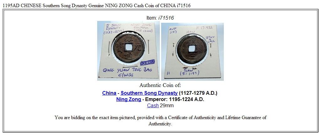 1195AD CHINESE Southern Song Dynasty Genuine NING ZONG Cash Coin of CHINA i71516