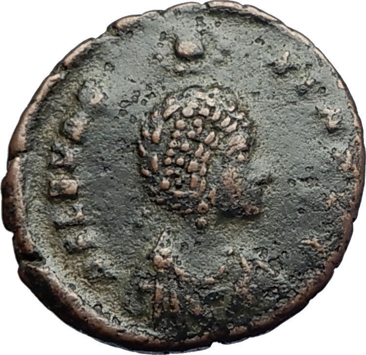 EUDOXIA Arcadius Wife 401AD Authentic Ancient Roman Coin VICTORY CHI-RHO i71183