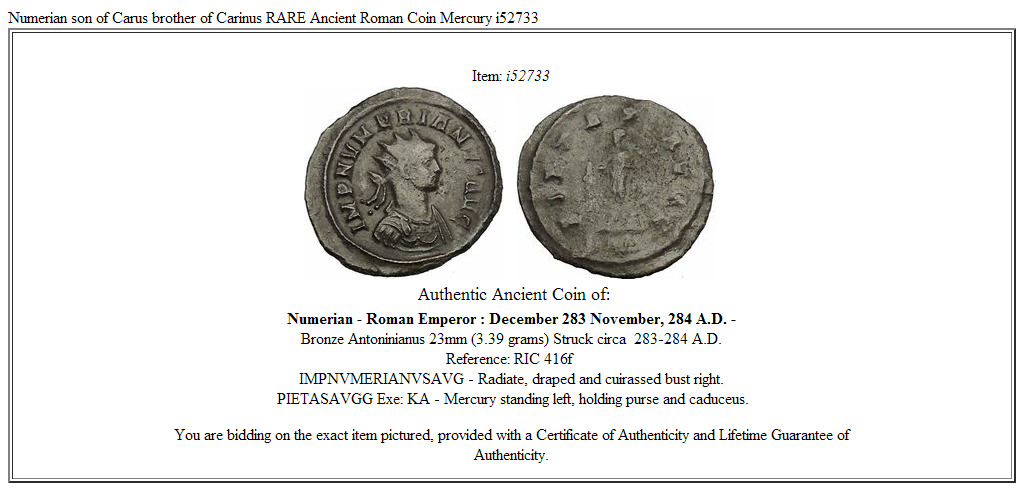 Numerian son of Carus brother of Carinus RARE Ancient Roman Coin Mercury i52733