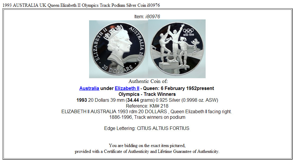 1993 AUSTRALIA UK Queen Elizabeth II Olympics Track Podium Silver Coin i80976