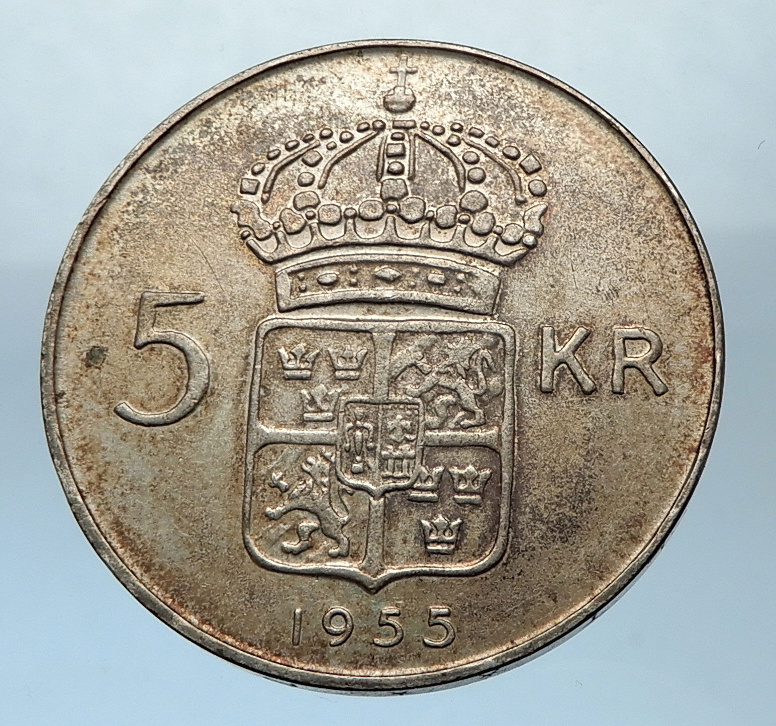 1955 SWEDEN King GUSTAV VI ADOLF 5 Kronor LARGE Silver SWEDISH Coin i68268