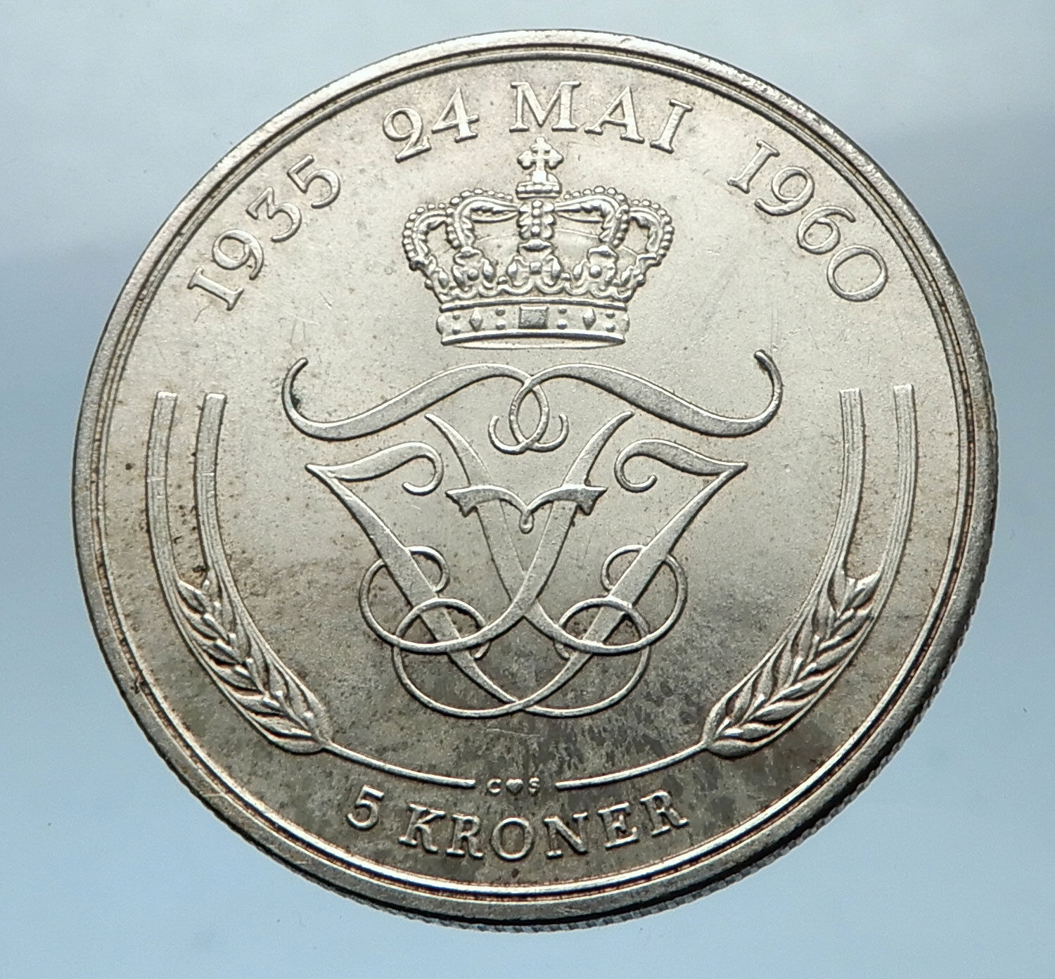 1960 DENMARK King Frederick IX & Queen Ingrid Silver WEDDING ANNIVER Coin i68530