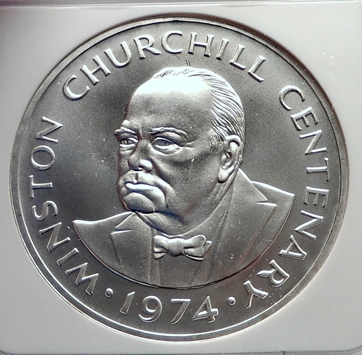 1974 TURKS & CAICOS Silver 20 Crowns WINSTON CHURCHILL CommemorativeNGC i72133